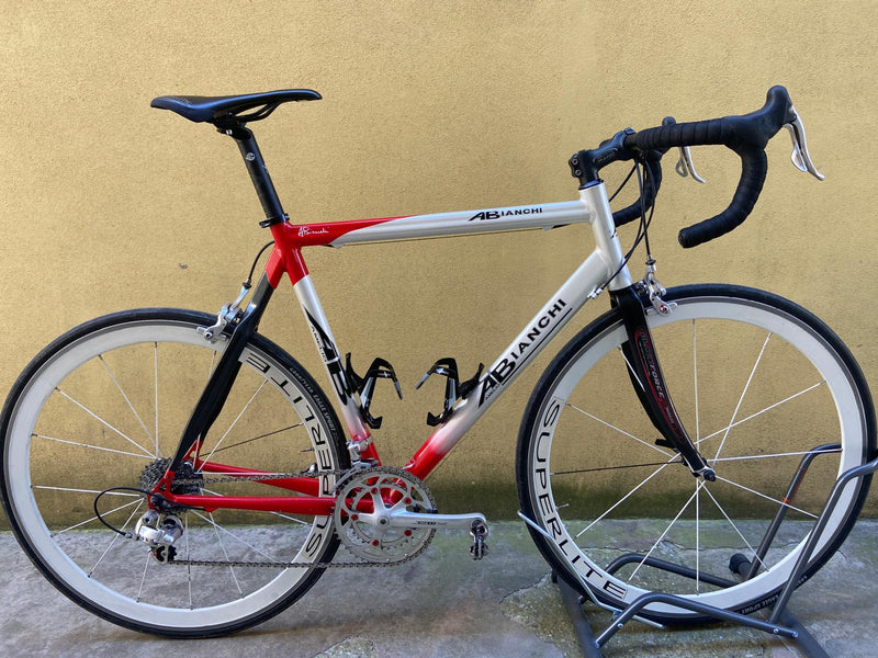 Carica immagine in Galleria Viewer, BICI DA STRADA AMELIO BIANCHI TG 56 CM GRIGIO PERLA-ROSSO USATO IN CONTO VENDITA