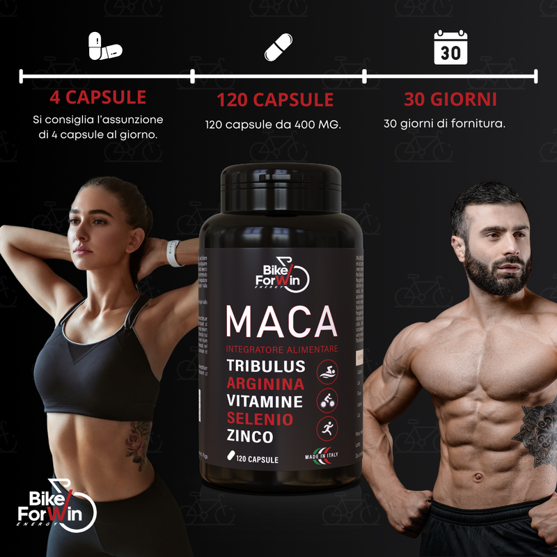 Carica immagine in Galleria Viewer, BIKEFORWIN INTEGRATORE MACA NERA E TRIBULUS TERRESTRIS 120 Capsule
