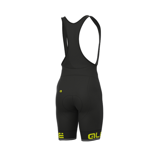 ALE Solid Pantaloncini salopette corti ciclismo nero-giallo fluo